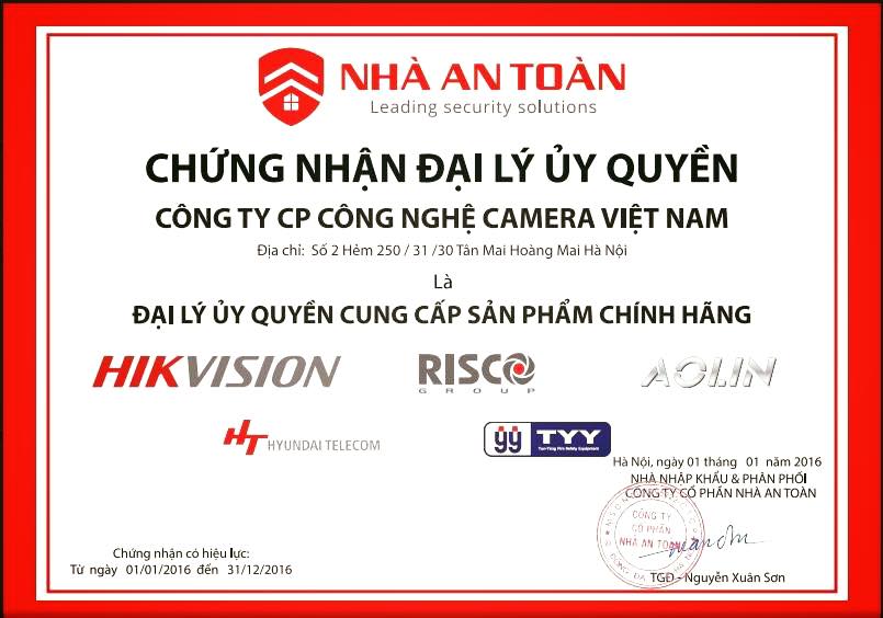 Chứng nhận đại lý ủy quyền - Công Ty Cổ Phần Công Nghệ Camera Việt Nam